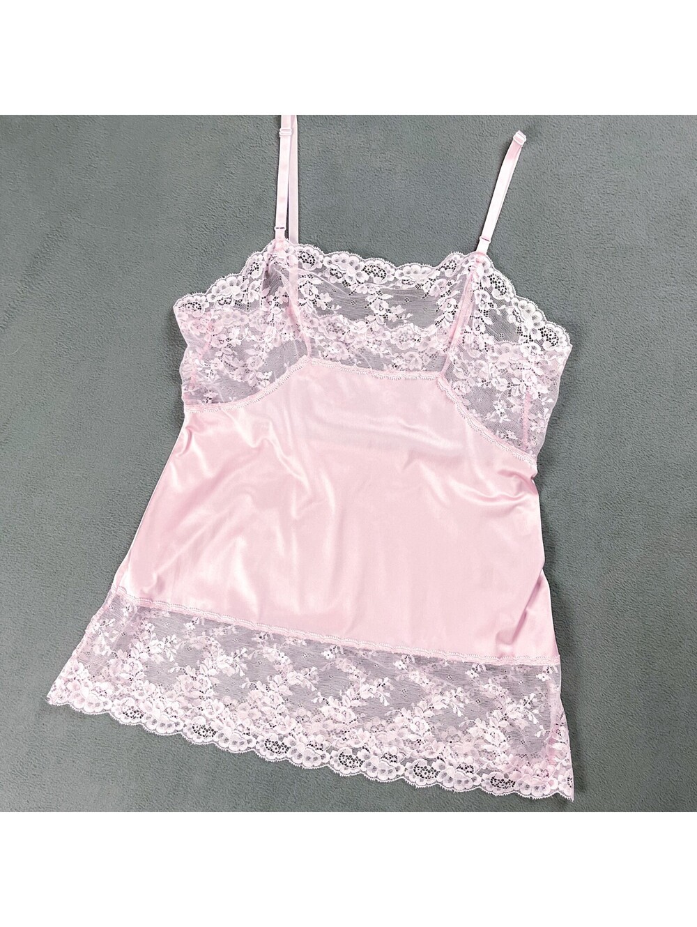 Vintage Pink Nylon and Sheer Lace Camisole Tank Top